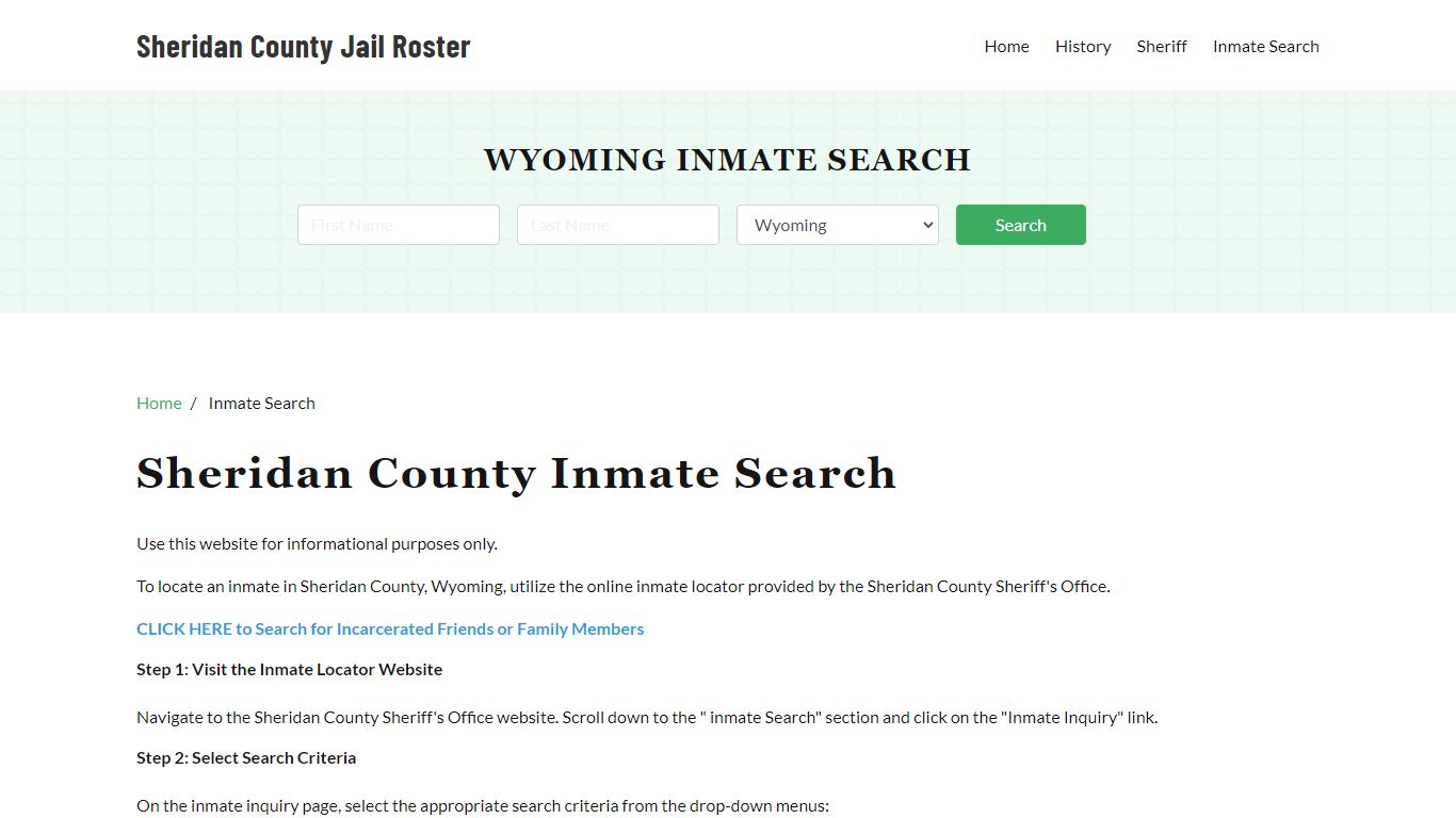 Sheridan County, WY Detainee Lookup