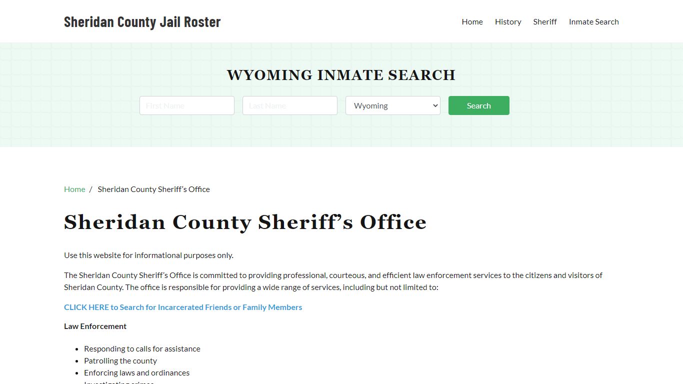 Sheridan County Sheriff Office, WY, Arrest Warrants Search