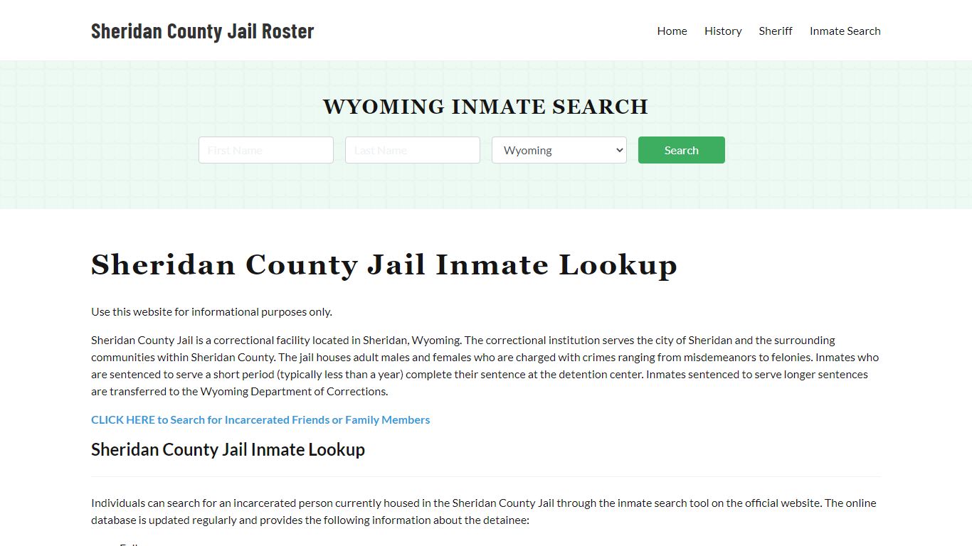 Sheridan County Jail Roster Lookup, WY, Inmate Search